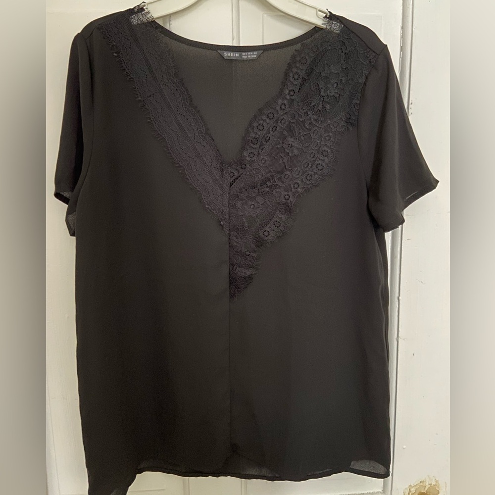 Shein black blouse, floral in size Small